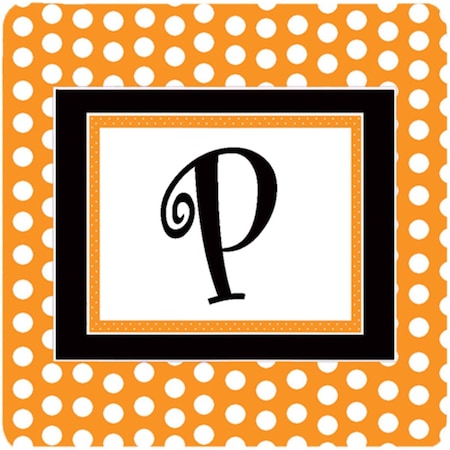 Set Of 4 Monogram - Orange Polkadots Foam Coasters Initial Letter P